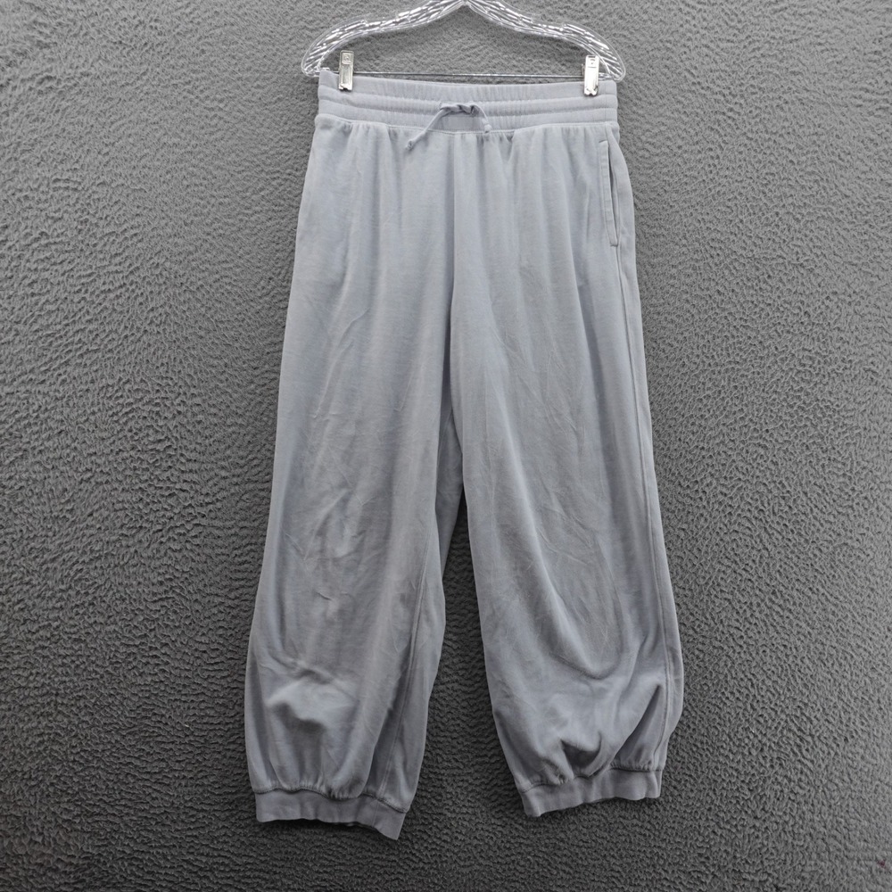 J Crew Womens Medium Crop Velour Jogger Pants Light Blue Gray Drawstring Cozy
